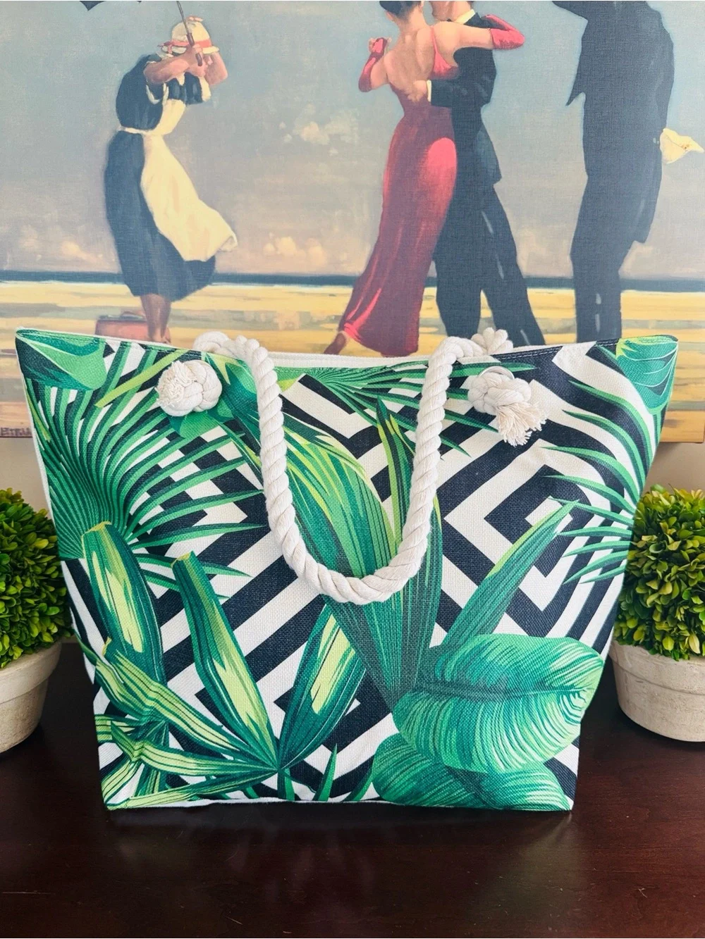 SPACIOUS 🌴💚TROPICAL💚🌴 ROPE HANDLE EXTRA LARGE BEACH TOTE BAG 🌟NEW🌟